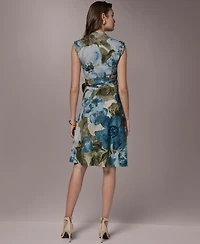 Donna Karan New York Women's Sleeveless Floral Faux Wrap A-Line Dress