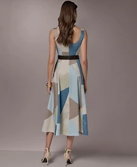 Donna Karan New York Women's Square Neck Geometric A-Line Maxi Dress