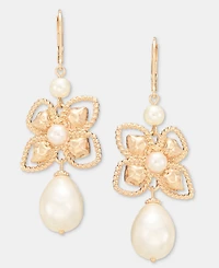 Anne Klein Imitation Pearl Hammered Flower Drop Earrings