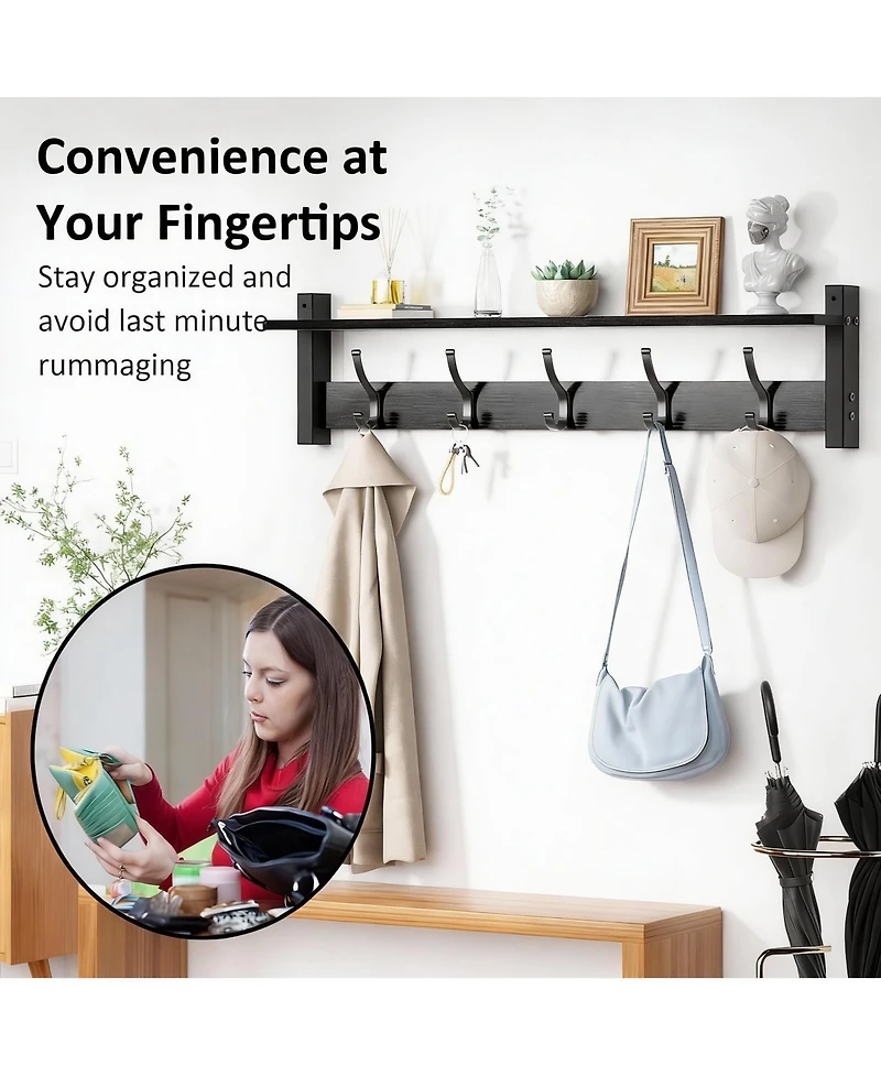 Yigii Vintage Brown Wall Coat Rack with Shelf & Hooks