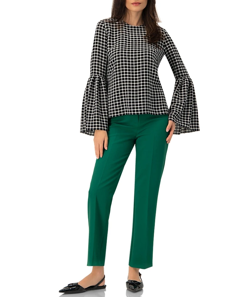 Ivonne Women's Check Blouse with Puffed Sleeves