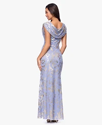 Betsy & Adam Petite Draped Neck Ball Gown