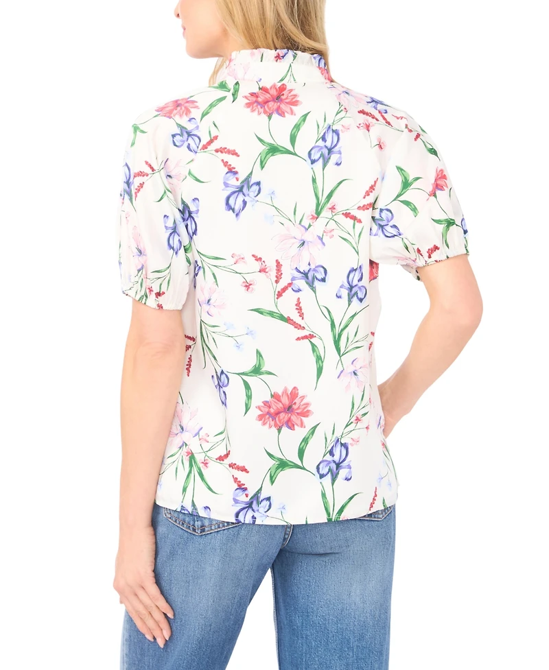 CeCe Women's Ruffle Split Neck Raglan Seam Blouse