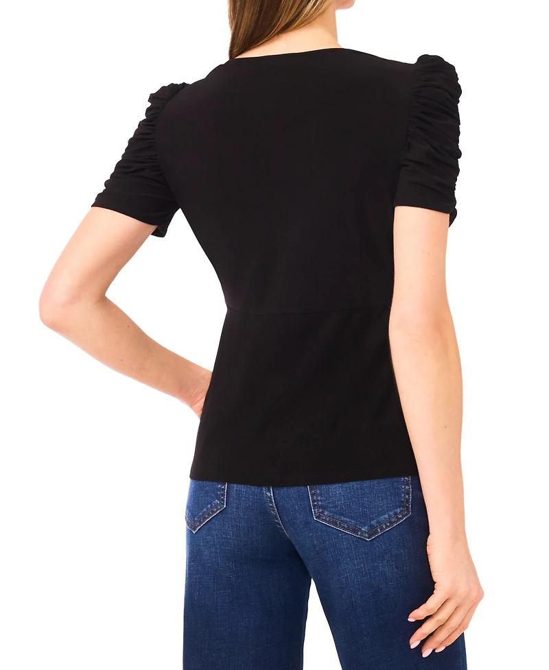 CeCe Women's V-Neck Puff-Sleeve Top