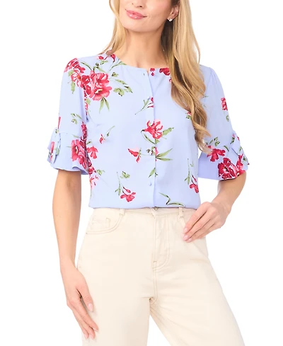 CeCe Women's Crewneck Flounce Sleeve Top
