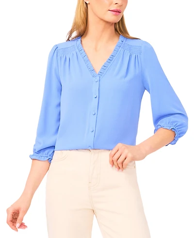 CeCe Women's Ruffled Button-Front 3/4-Sleeve Blouse