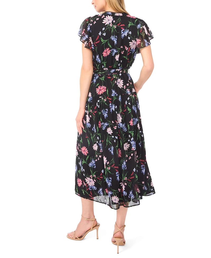 CeCe Women's Ruffle Detail Tie Neck Midi Dress