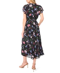 CeCe Women's Ruffle Detail Tie Neck Midi Dress