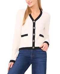 CeCe Women's Floral Button Long-Sleeve V-Neck Cardigan