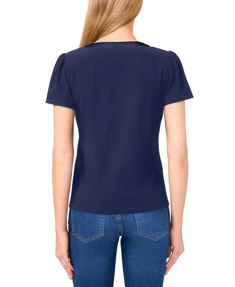 CeCe Women's V-Neck Bow-Front Detail Top