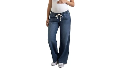 Women's Under the Belly Tie Waist Denim Wide Leg Pant - Motherhood Maternity