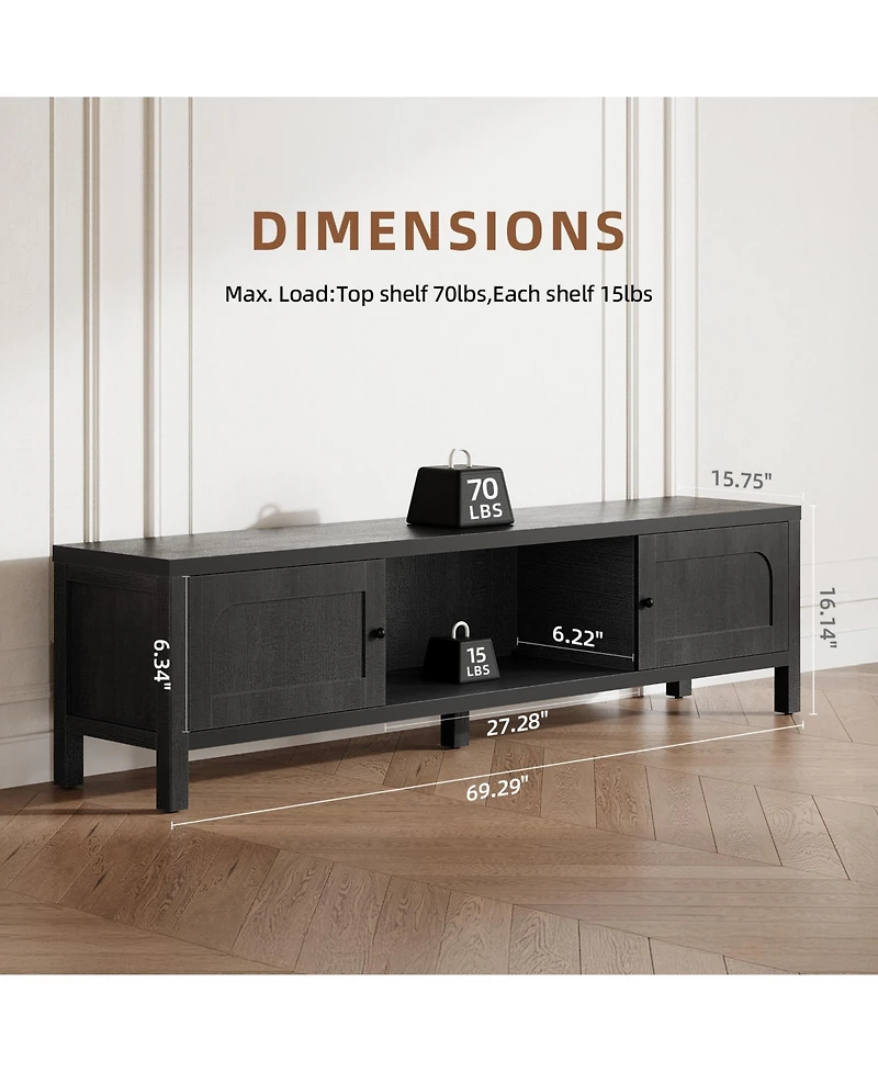 Sugift 70" Tv Stand with Storage Modern Media Console with Doors Cable Management and Wood Legs for Living Room