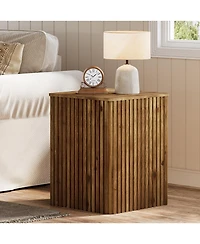 Tribesigns Solid Wood Square End Table with Storage Set of 2, Mid-Century Modern Bedside Nightstand with Removable Lid, Fluted Side Table