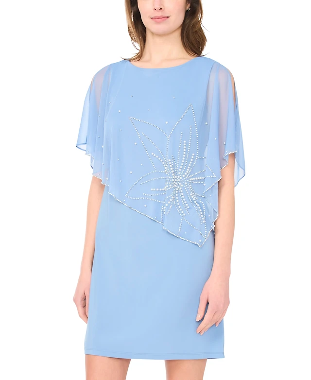 msk womens embellished short sleeve sheath dress MSK Women's Cape-Overlay Cocktail Dress