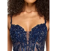 B Darlin Juniors' Sleeveless Illusion Bodice Gown