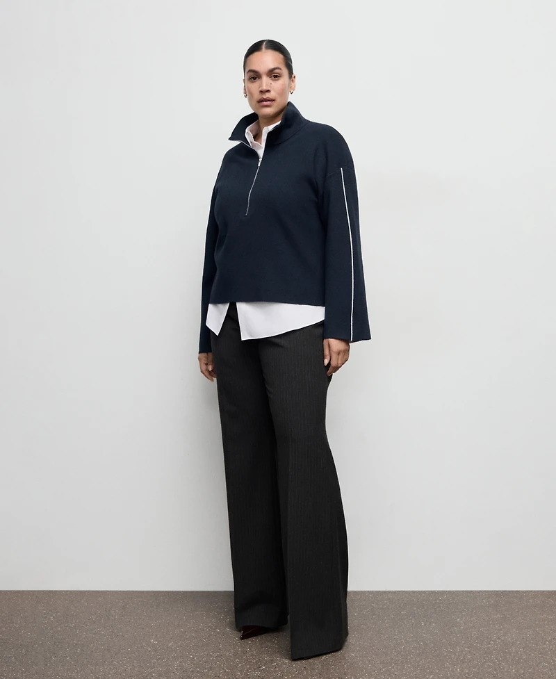 Mango Women's Zip Neck Contrast-Stripe Sweater