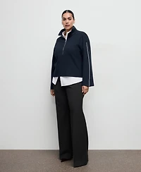 Mango Women's Zip Neck Contrast-Stripe Sweater