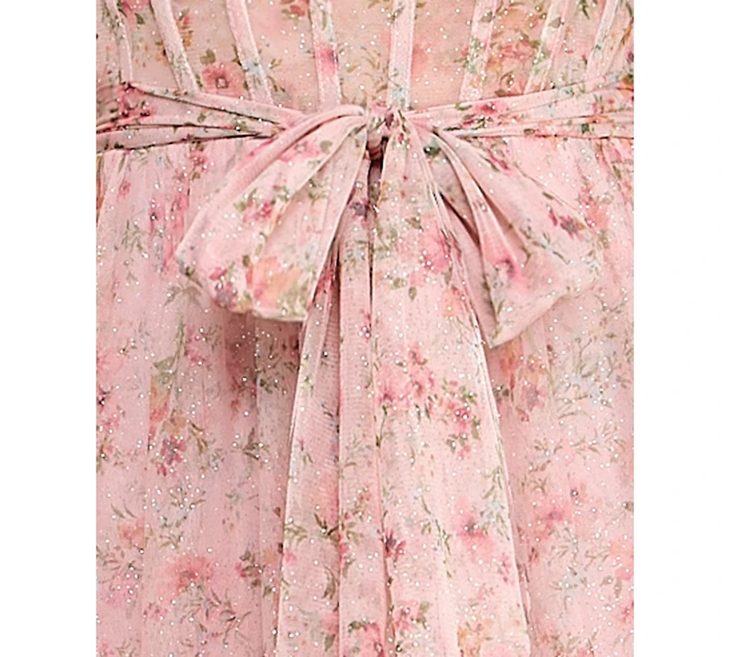 Seni & Cade Juniors' Floral Glitter Midi Dress