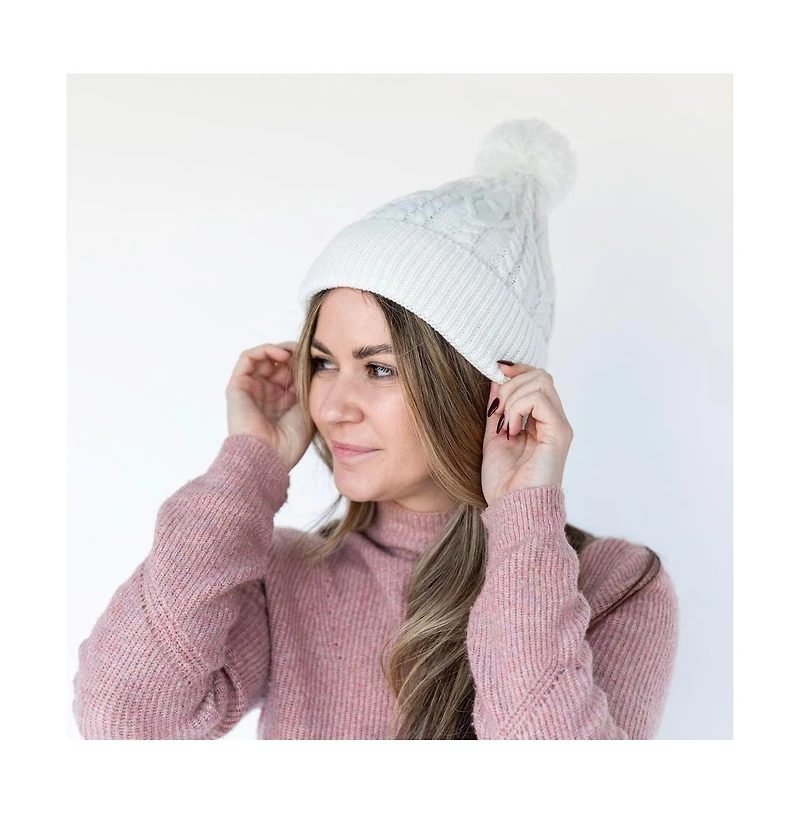 Draft - Headbands of Hope Women's Cable Knit Pom-Pom Beanie - Ivory