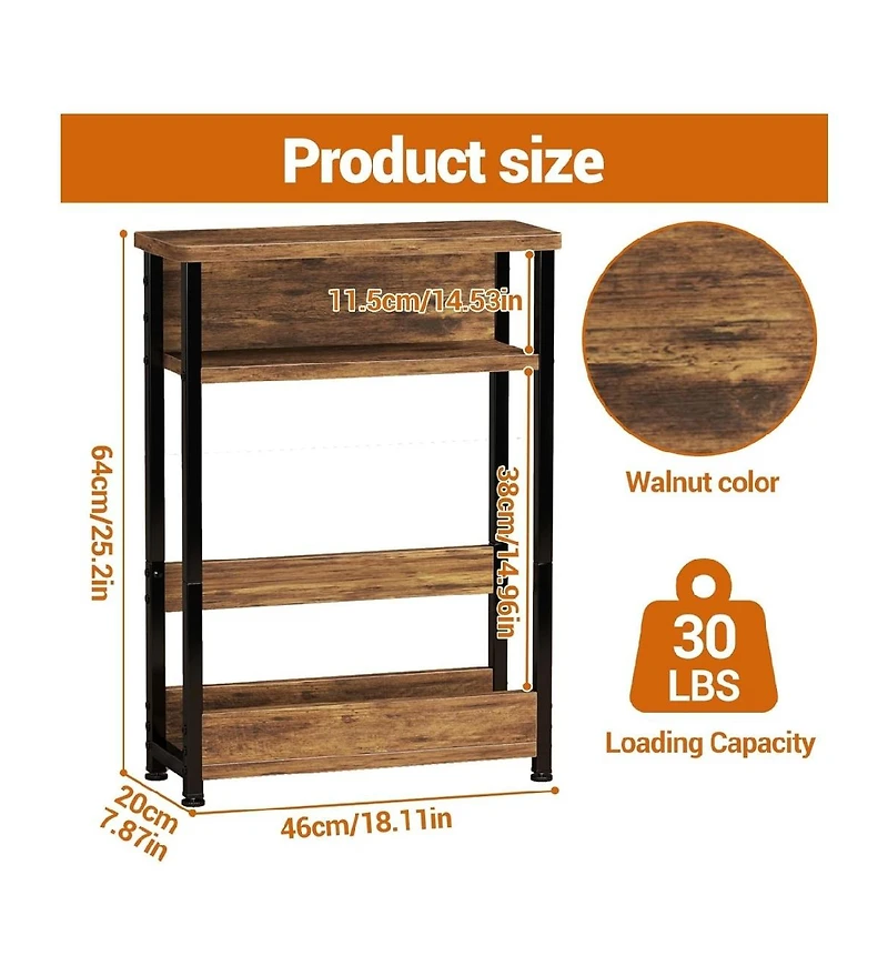 gaomon Tiger Stripe Brown Narrow Side Table, Storage Shelf & Magazine Rack Slim Nightstand for Small Spaces