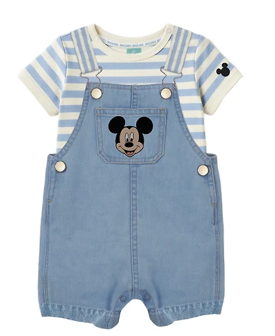 Disney Baby Boys' Mickey Mouse Bodysuit & Denim Shortall, 2-Piece Set