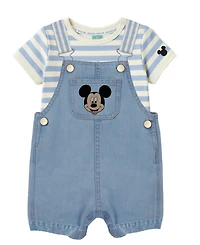 Disney Baby Boys' Mickey Mouse Bodysuit & Denim Shortall, 2-Piece Set