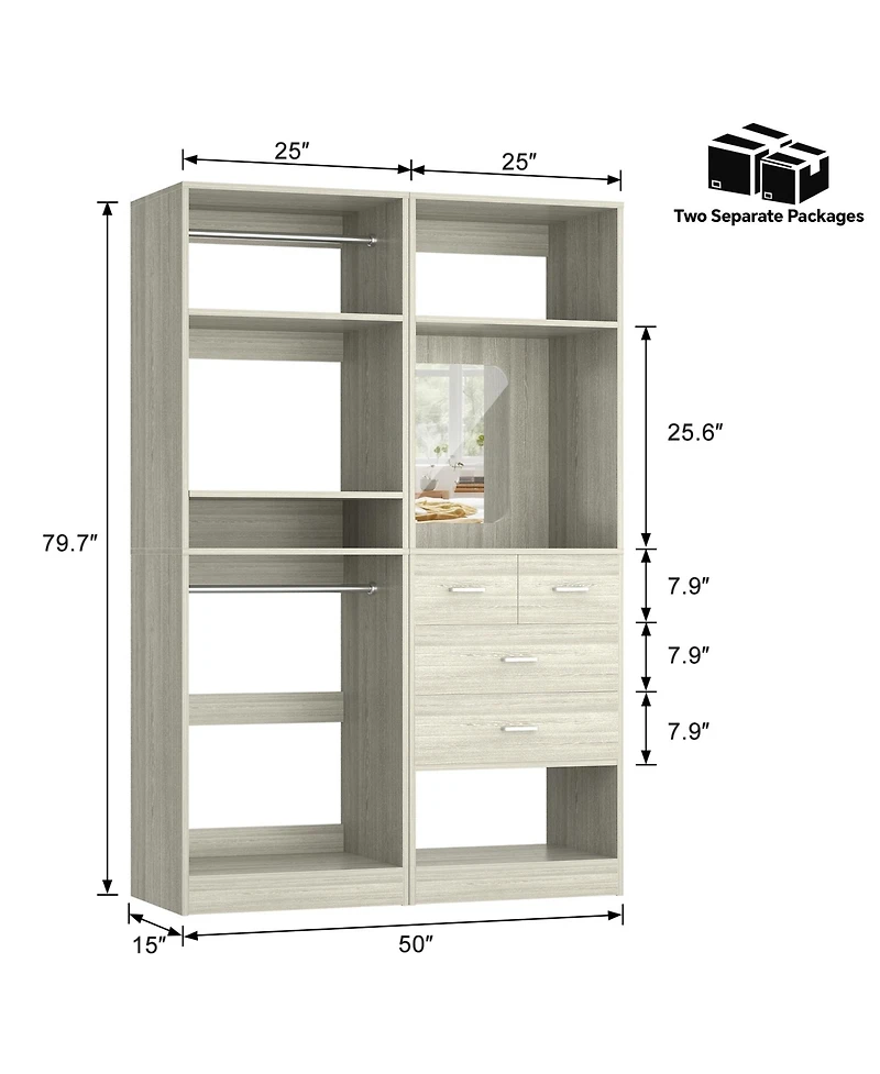 Aheaplus Set of 2 Free-standing Closet System with Drawers and Hanging Rods for Reach-in/ Walk-in Closet