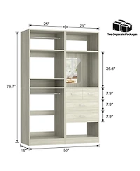 Aheaplus Set of 2 Free-standing Closet System with Drawers and Hanging Rods for Reach-in/ Walk-in Closet
