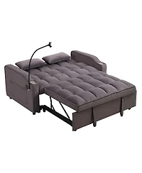 Maison Boucle Velvet Pull-out Sleeper Sofa Bed with Usb, Reclining Back, Tufted