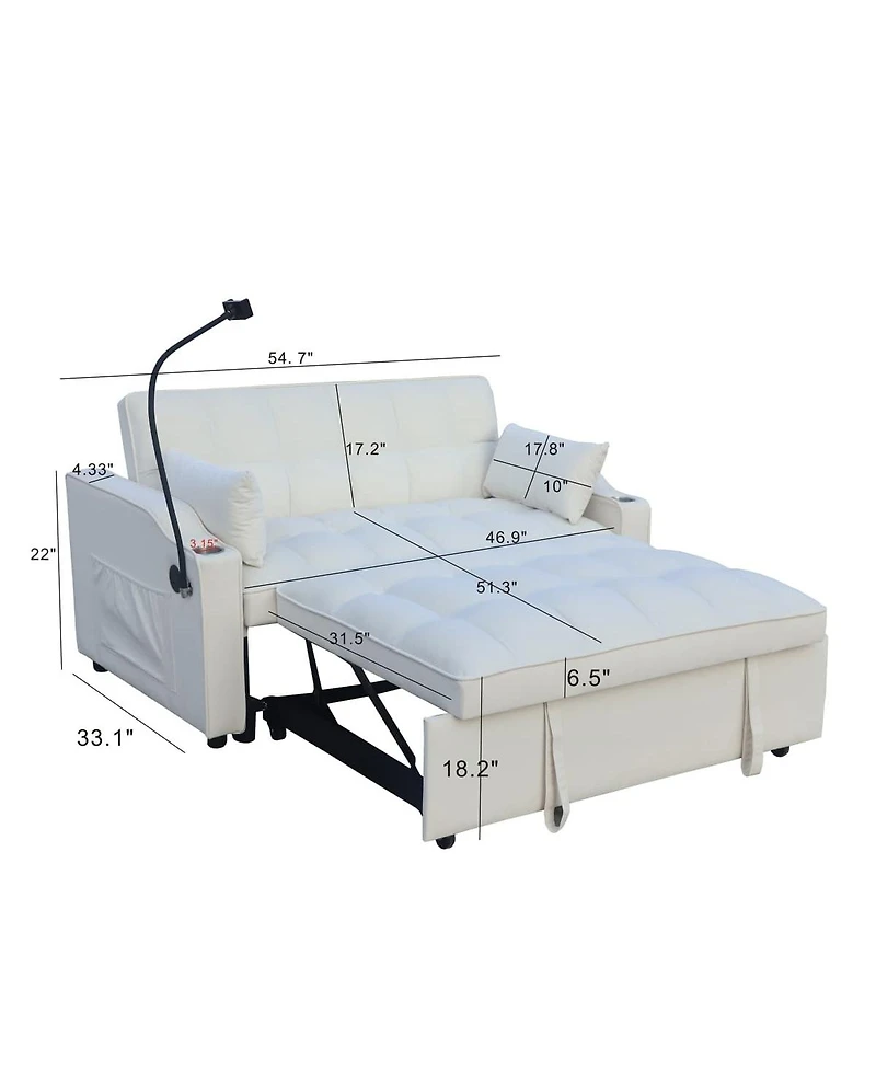 Maison Boucle Velvet Pull-out Sleeper Sofa Bed with Usb, Reclining Back, Tufted