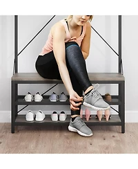 gaomon 72" Industrial Hall Tree with Shoe Bench, Storage Shelf & 8 Double Hooks for Entryway, Grey