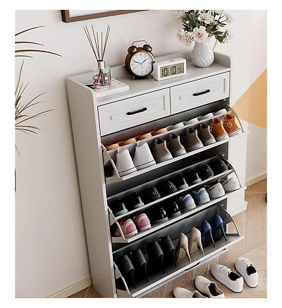gaomon Shoe Cabinet with 3 Flip Drawers & 2 Drawers, Freestanding Narrow Shoe Organizer, White