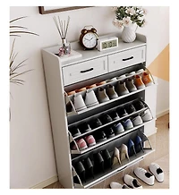 gaomon Shoe Cabinet with 3 Flip Drawers & 2 Drawers, Freestanding Narrow Shoe Organizer, White