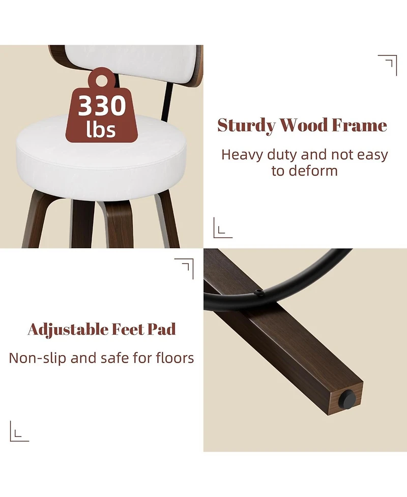 Dyhome 24 inches Bar Stools Set of 3, Modern Counter Height Bar Stools with Wood Back, Boucle Fabric Upholstered Barstools for Home, Cafe