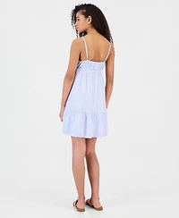 Hippie Rose Juniors' Printed Babydoll Tie-Front Mini Dress