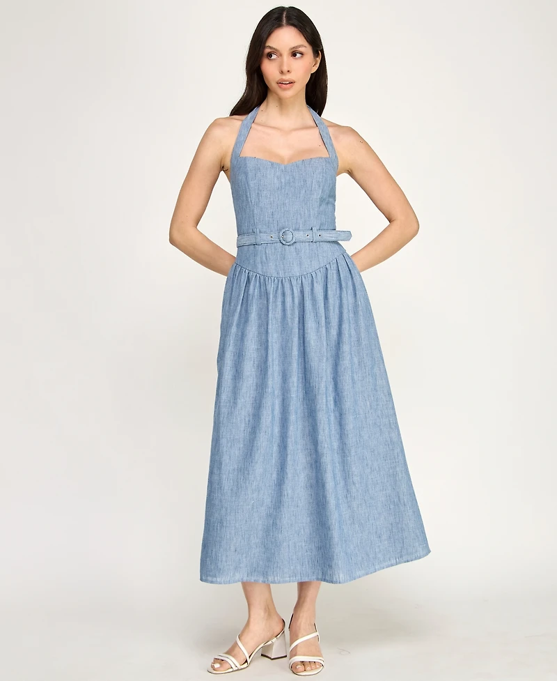 Row A Women's Sweetheart Neck Fit & Flare Midi Dress