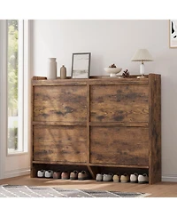 Draft - gaomon Shoe Cabinet with 4 Flip Drawers, Wooden Shoe Organizer Cabinet with Adjustable Shelf, Shoe Storage for Entryway, Hidden Shoe Cabinet