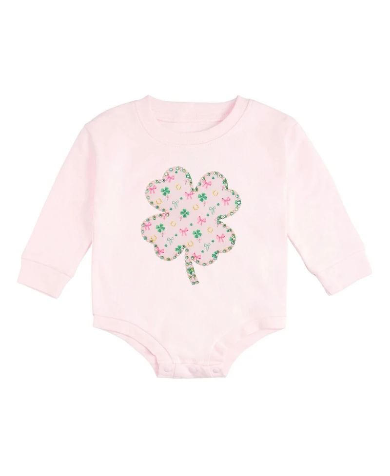 Sweet Wink Baby Girls Ditsy Shamrock Patch St. Patrick's Day Long Sleeve Romper