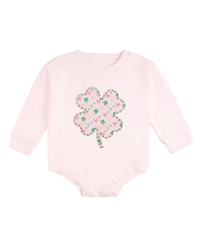 Sweet Wink Baby Girls Ditsy Shamrock Patch St. Patrick's Day Long Sleeve Romper
