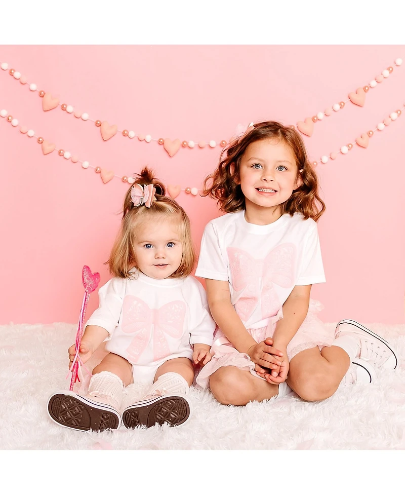 Draft - Sweet Wink Baby Girls Lace Bow Puff Ink Long Sleeve Romper