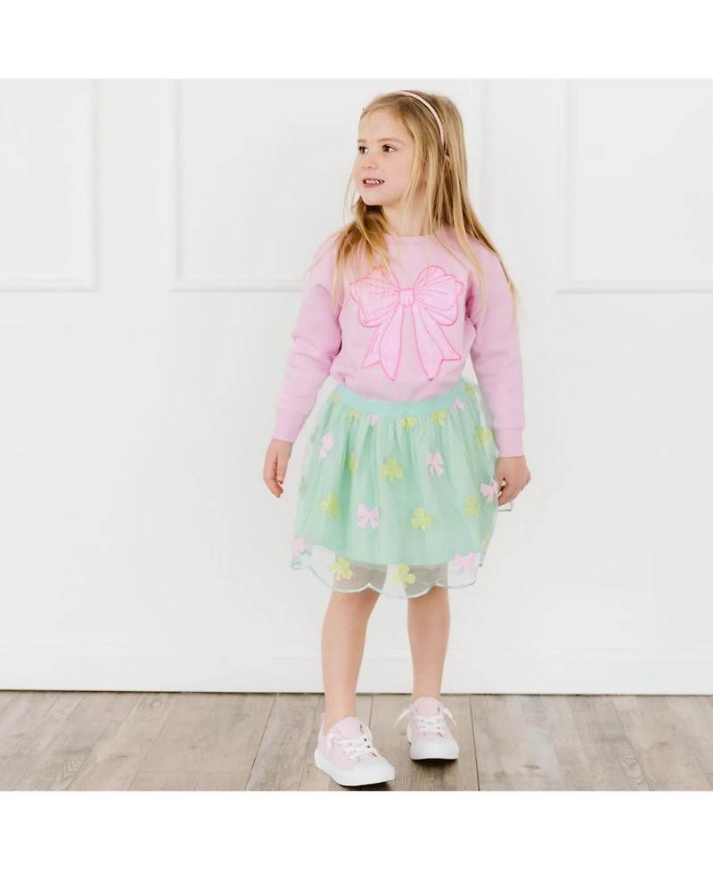 Draft - Sweet Wink Toddler Girls Pink Bow Sequin Patch Sweatshirt