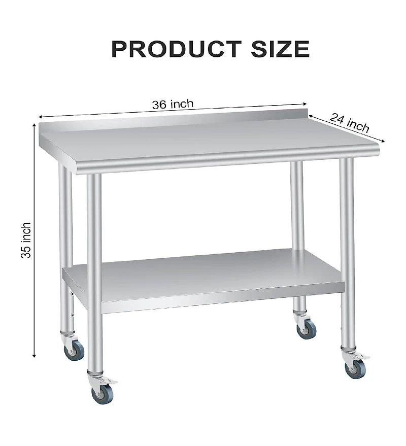 Gaomon Kitchen Table Stainless Steel Table Commercial Prep Work Table for Dining Room, Home Office, Living Room