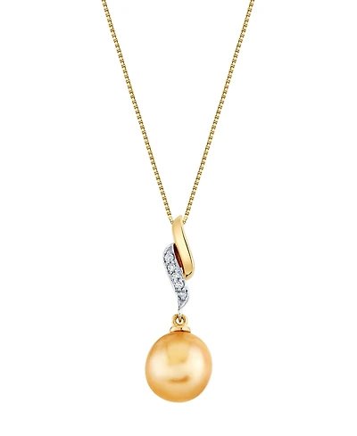Macy's Cultured Fresh Water Pearl (11mm) & Diamond Accent Pendant Necklace in 10k Yellow Gold