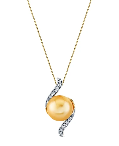 Macy's Cultured Golden South Sea Pearl (12mm) & Diamond (1/8 ct. t.w.) Pendant Necklace in 10k Yellow Gold