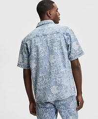 Mode of One Men's Meadow Short-Sleeve Jacquard Denim Shirt, Macy's Exclusive