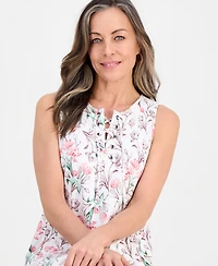 Style & Co Petite Printed Knit Sleeveless Lace-Up Dress, Macy's Exclusive