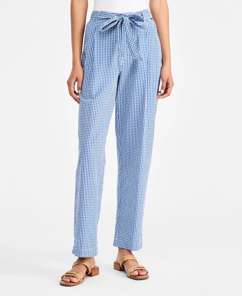 Tommy Hilfiger Women's Gingham Belted Tapered Pants