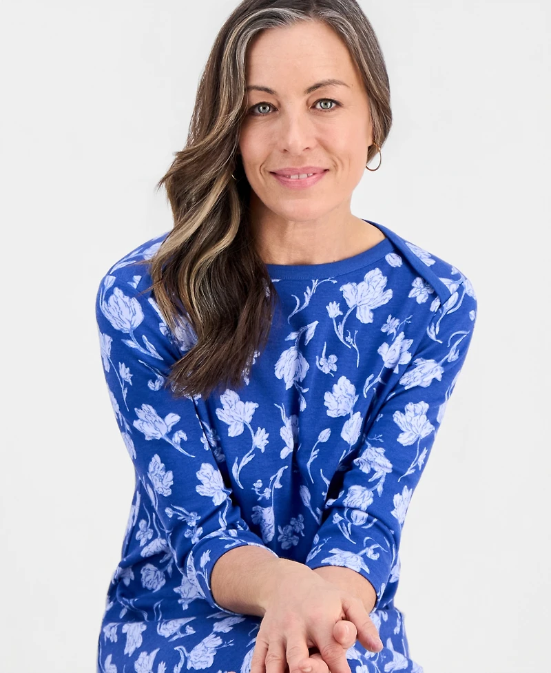 Style & Co Petite Printed Knit Envelope-Neck 3/4-Sleeve Dress, Macy's Exclusive