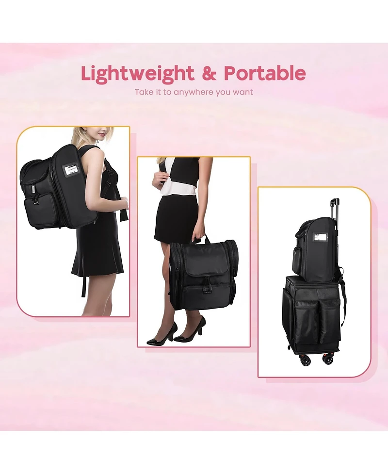 Byootique Rolling Makeup Train Case Soft Sided Travel Cosmetic Organizer Storage with Travel Make Bag Backpack