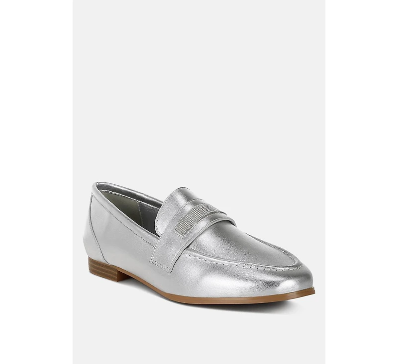 Eden Ode Rhinestone Strap Metallic Loafers